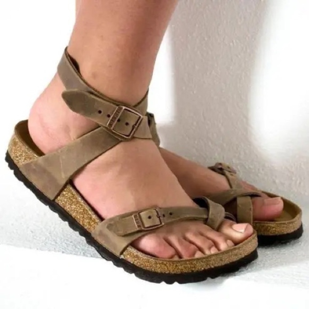 Birkenstock Olive Green Ankle-Strap Cork Sandals